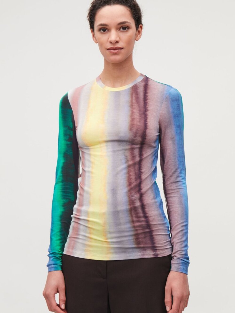 COS Multicolor Watercolor Print Lyocell Long Sleeve Top Size L
